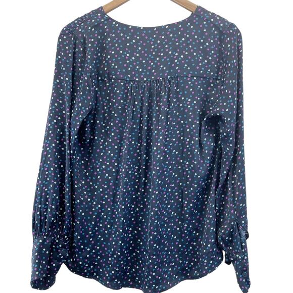 J Jason Wu Womens XXS Polka Dot Blouse Top V-Neck Blue Purple Career Classic - Picture 3 of 10